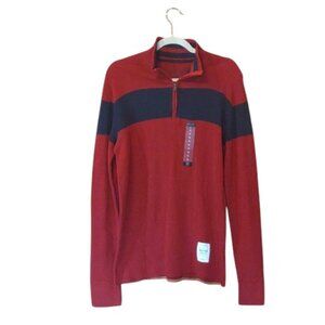 Nautica Men's 1/4 Zip LS Red Navy ColorBlock Cotton Thermal Henley Sweater New